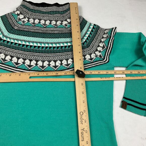Neve Womens Merino Wool Sweater Fair Isle Nordic Teal Green Retro Pullover S - Picture 8 of 11